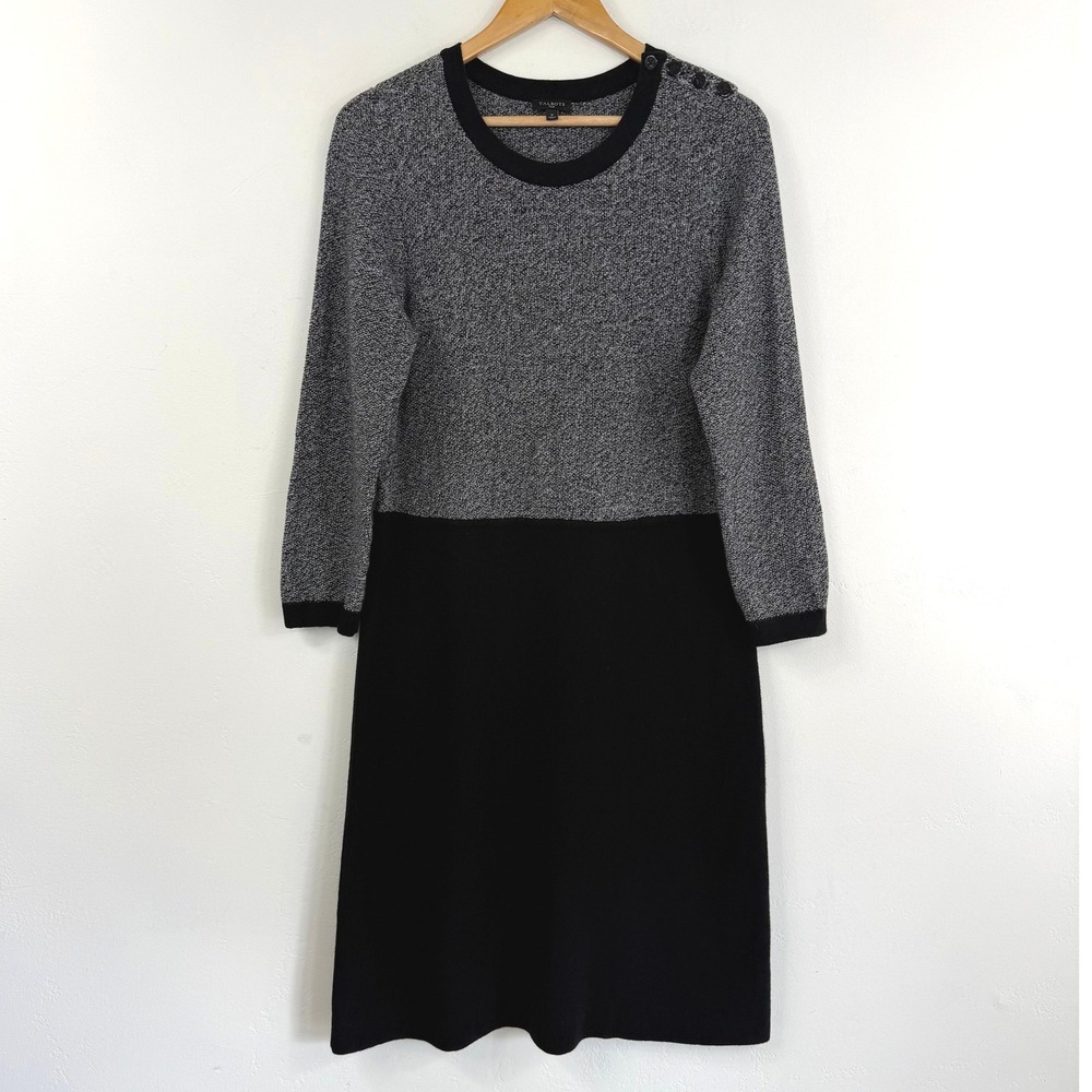 Talbots Plus Sweater Cashmere Blend Dress Black Grey Colorblock Quiet Luxury 1X